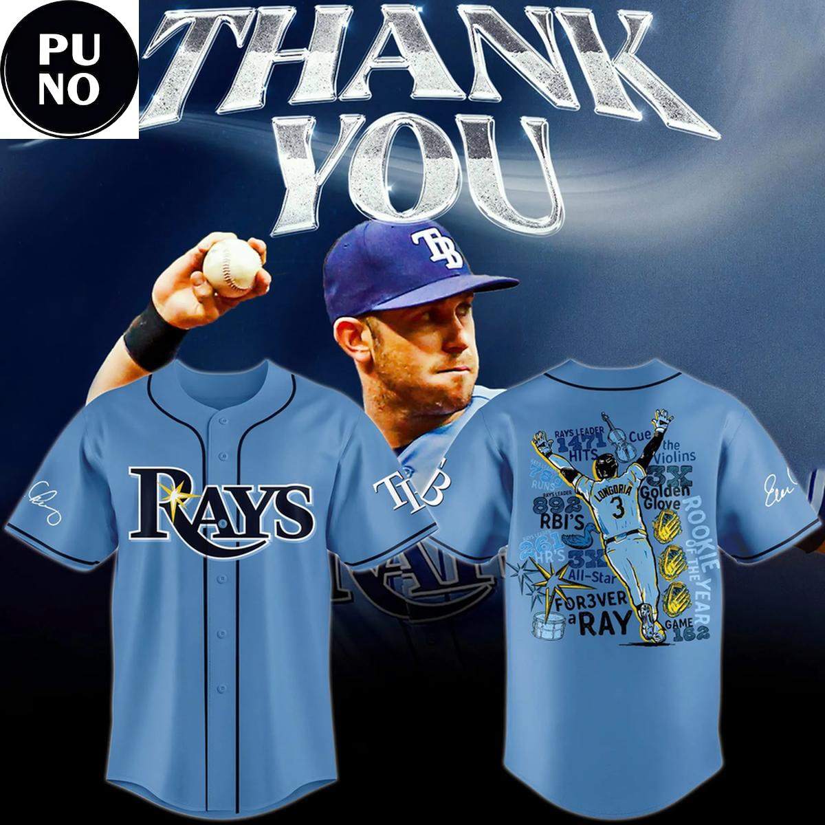 Tampa Bay Rays 2026 Evan Longoria Thank You for the Memories Baseball Jersey