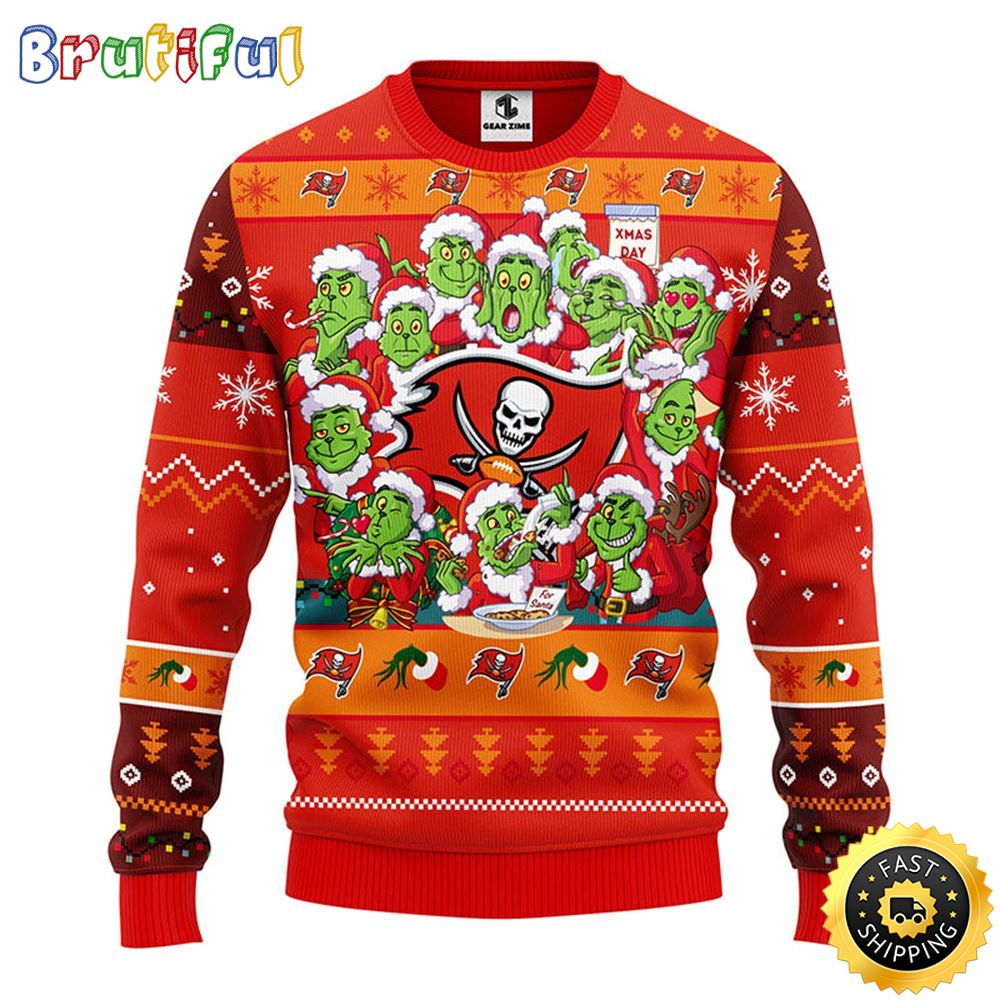 Tampa Bay Buccaneers Christmas Ugly Sweater Print 12 Grinch Xmas Day Show Your Team Spirit