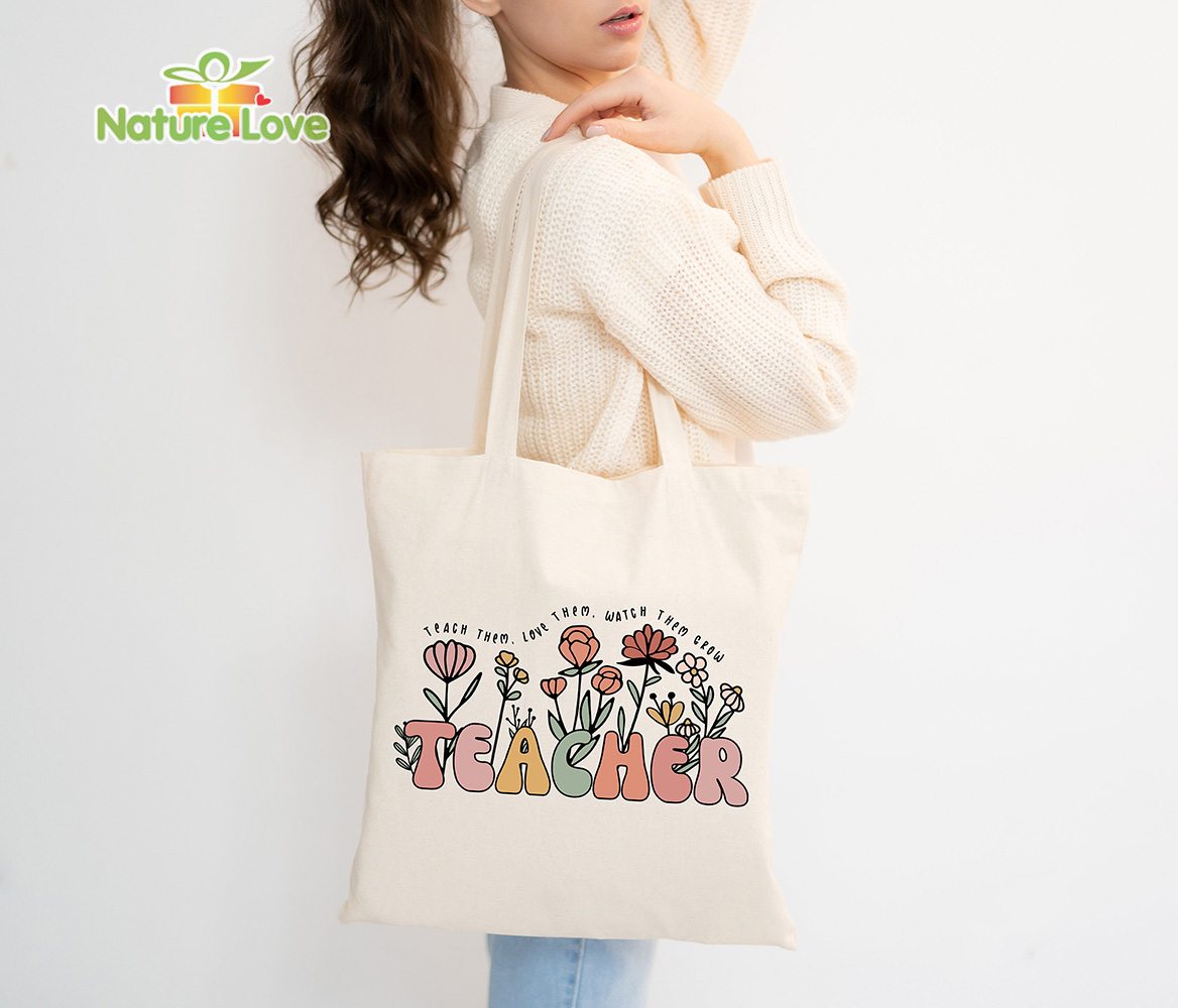Teacher Floral Tote Bag Teach Them Love Them Watch Them Grow Back to School Gift