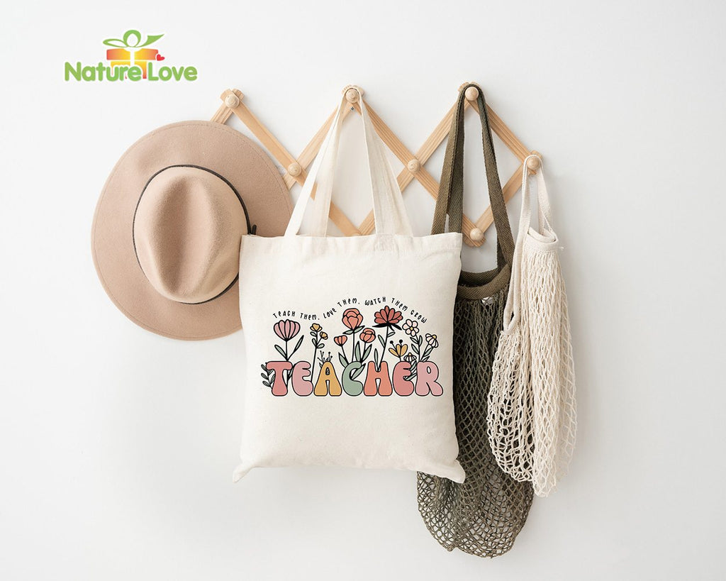 Teacher Floral Tote Bag Teach Them Love Them Watch Them Grow Back to School Gift