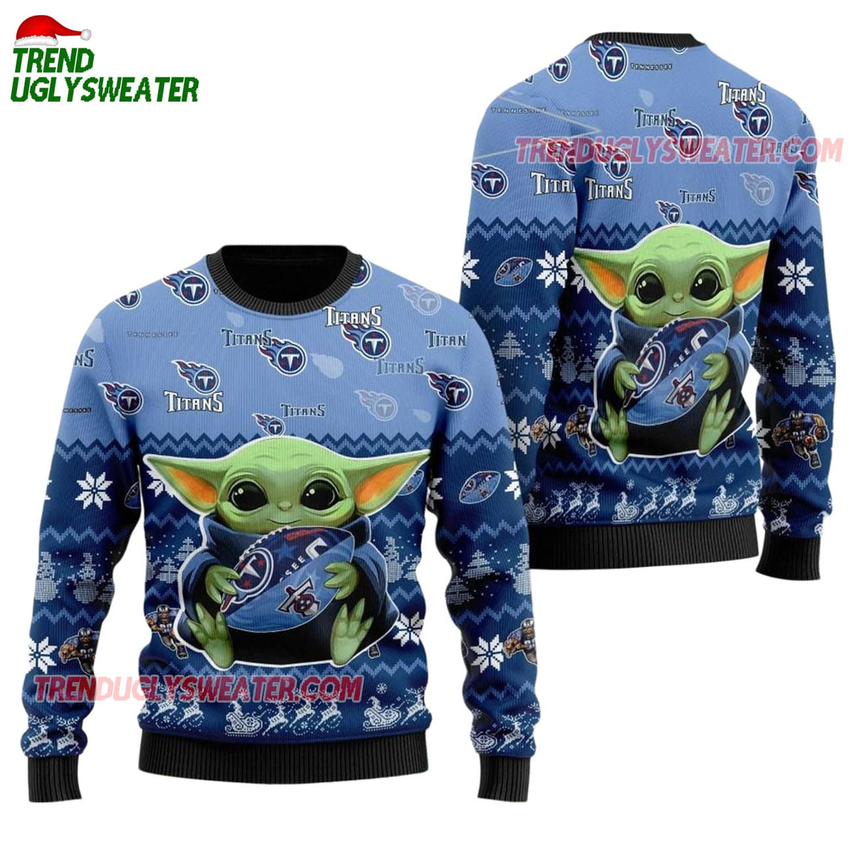 Tennessee Titans Baby Yoda Hug The Ball Christmas Ugly Sweater