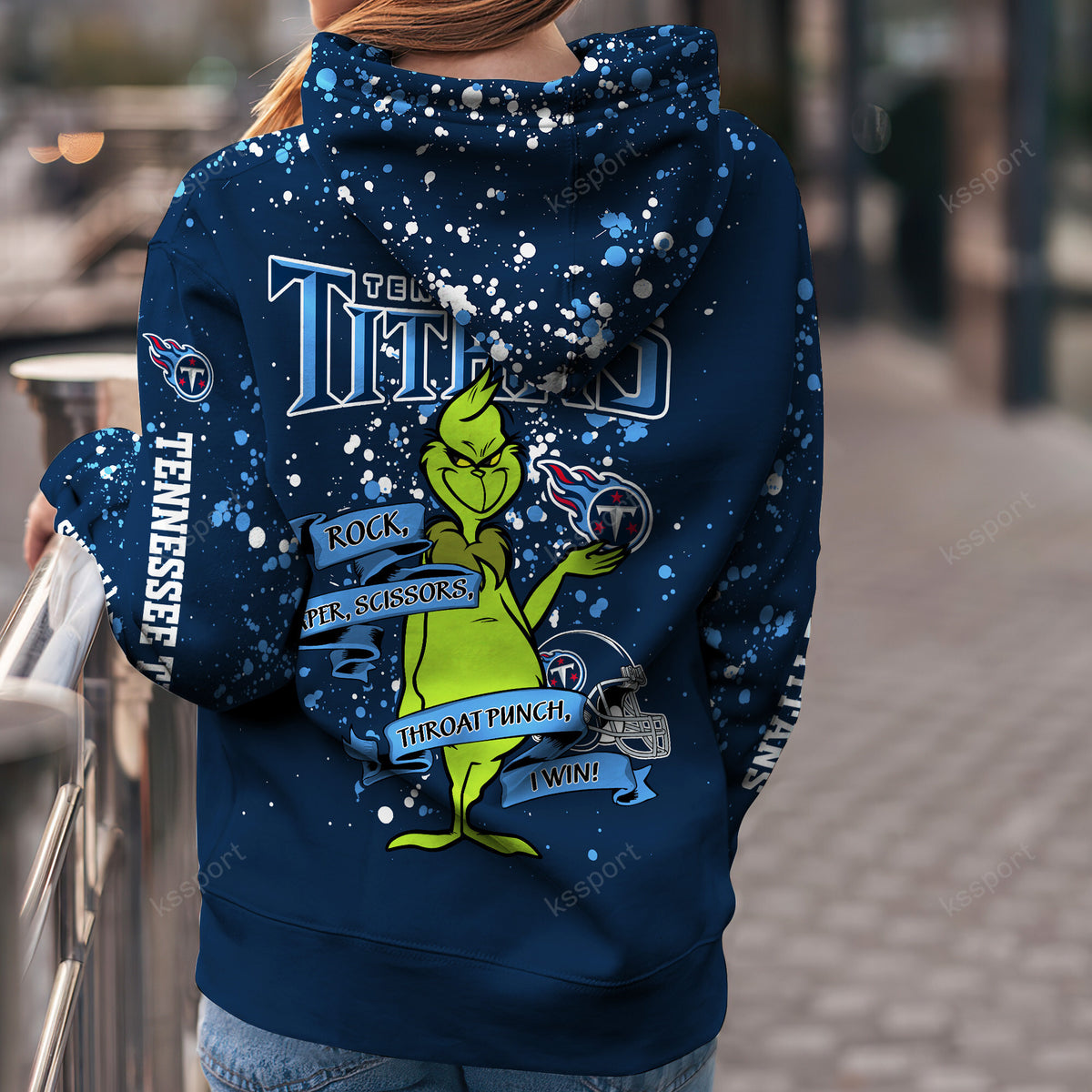 Custom NFL Tennessee Titans Hoodie Leggings The Grinch Hoodie Rock Paper Scissors Throat Punch I Win