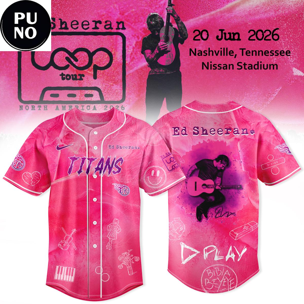Tennessee Titans x Ed Sheeran The Loop Tour 2026 Pink Baseball Jersey
