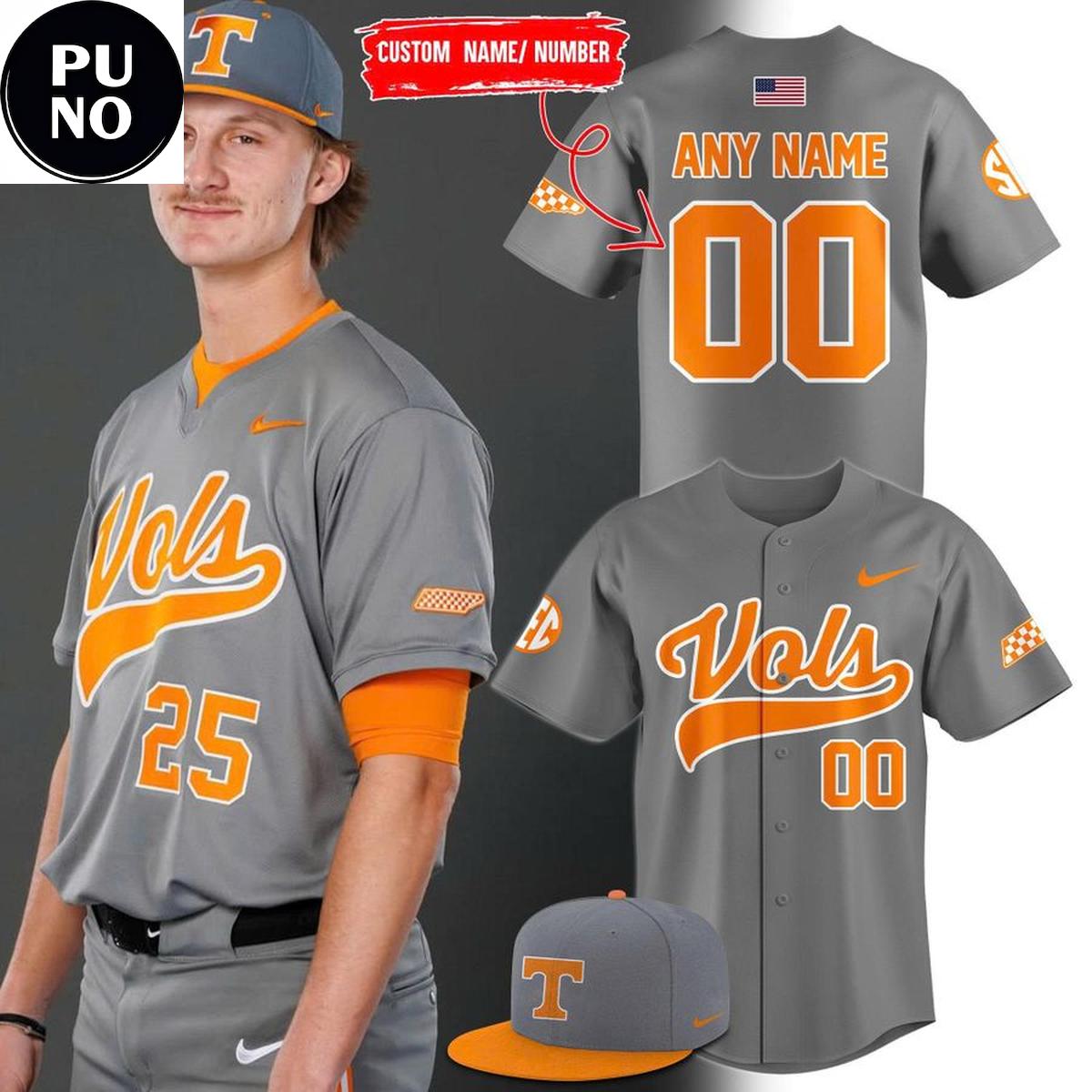 Tennessee Volunteers Baseball 2026 Smokey Grey Personalized Baseball Jersey
