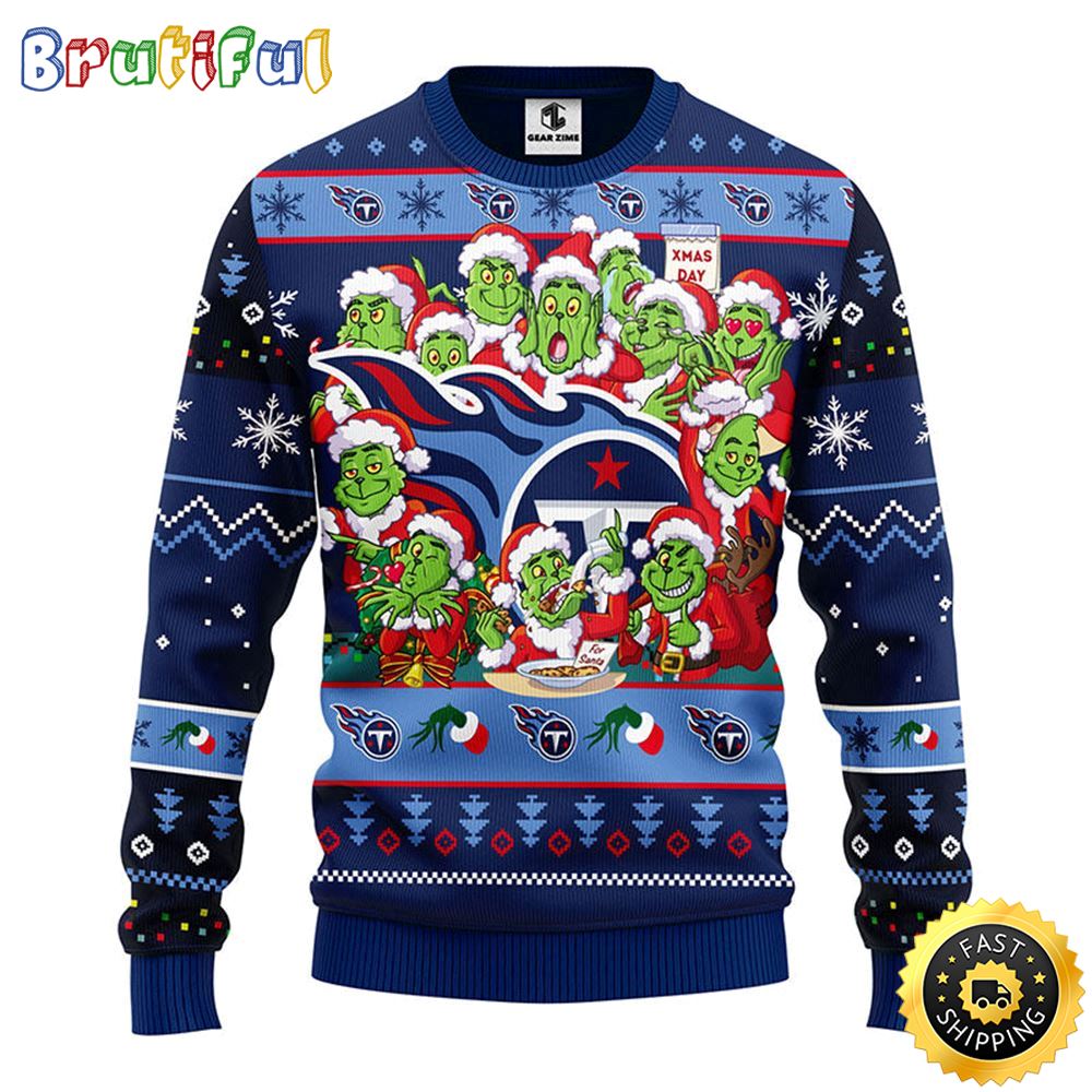 Tennessee Titans Christmas Ugly Sweater Print 12 Grinch Xmas Day Show Your Team Spirit