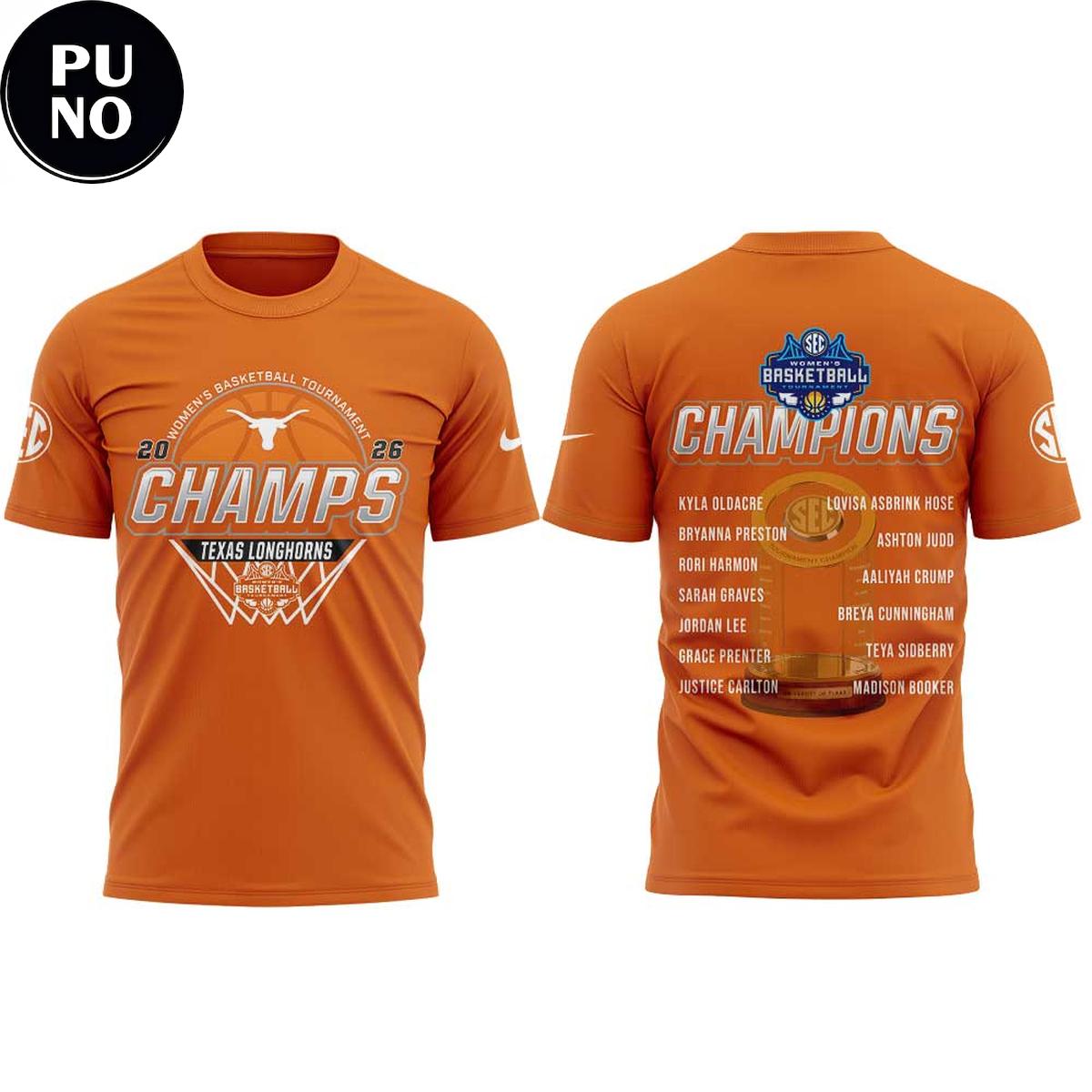 Texas Longhorns SEC Women’s Basketball Tournament Champions 2026 Hoodie T-Shirt