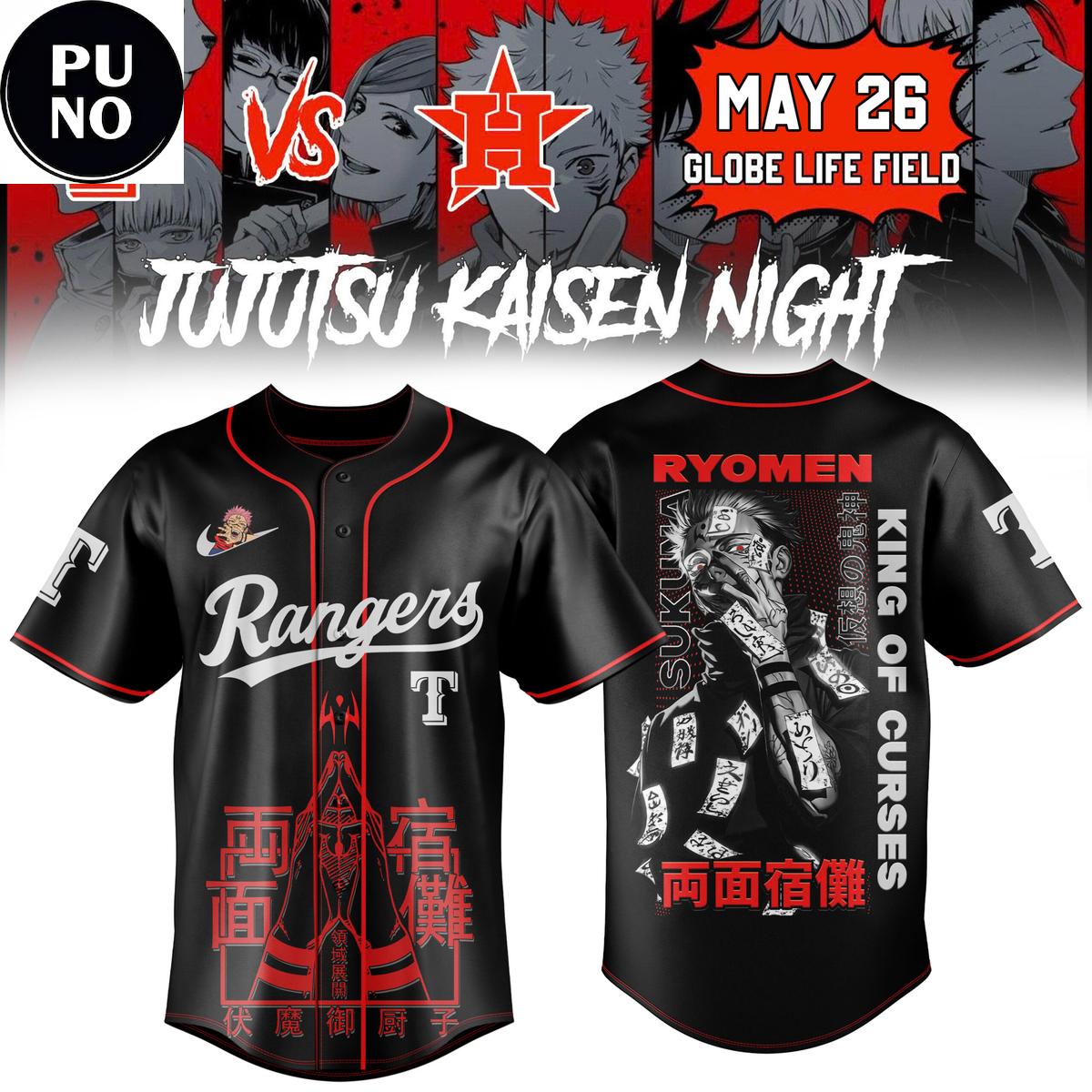 Texas Rangers x Jujutsu Kaisen Night 2026 Sukuna Baseball Jersey