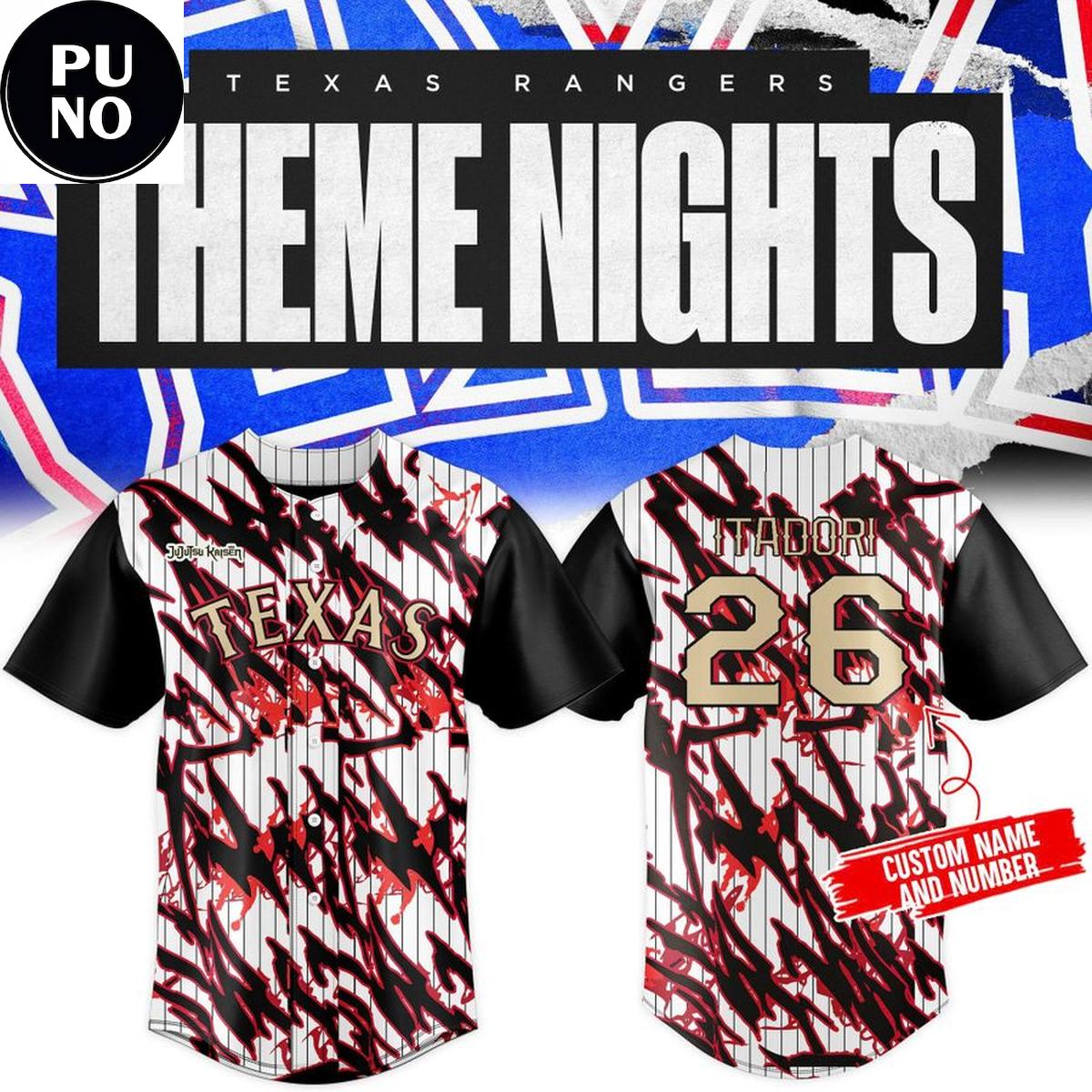Texas Rangers x Jujutsu Kaisen Theme Night 2026 Personalized Baseball Jersey