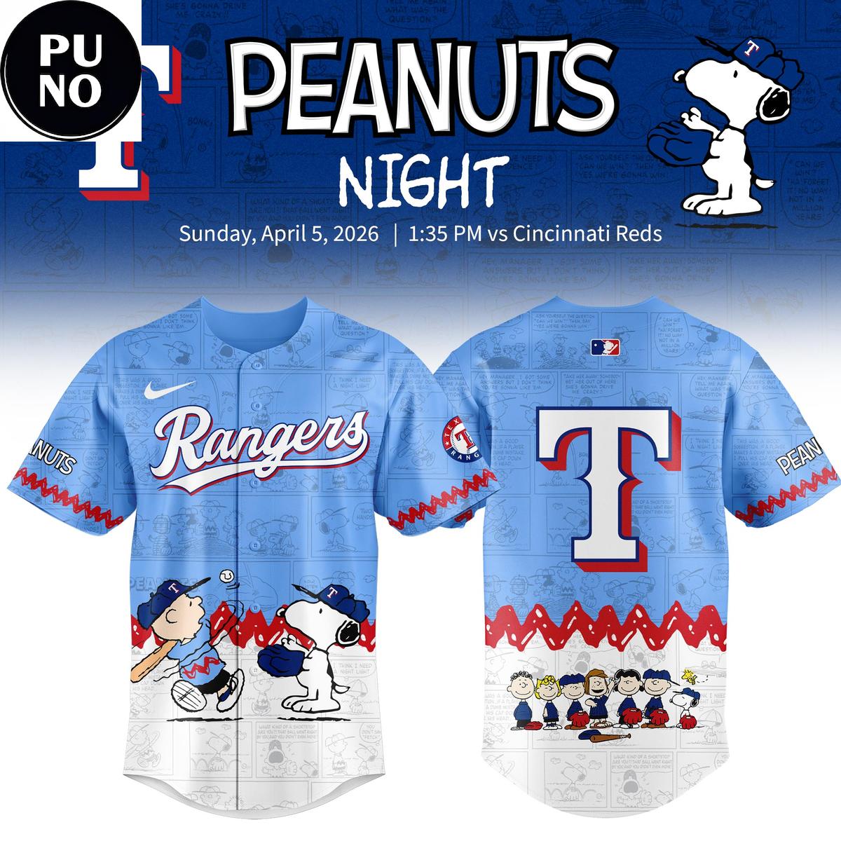 Texas Rangers x Peanuts Night 2026 Baseball Jersey
