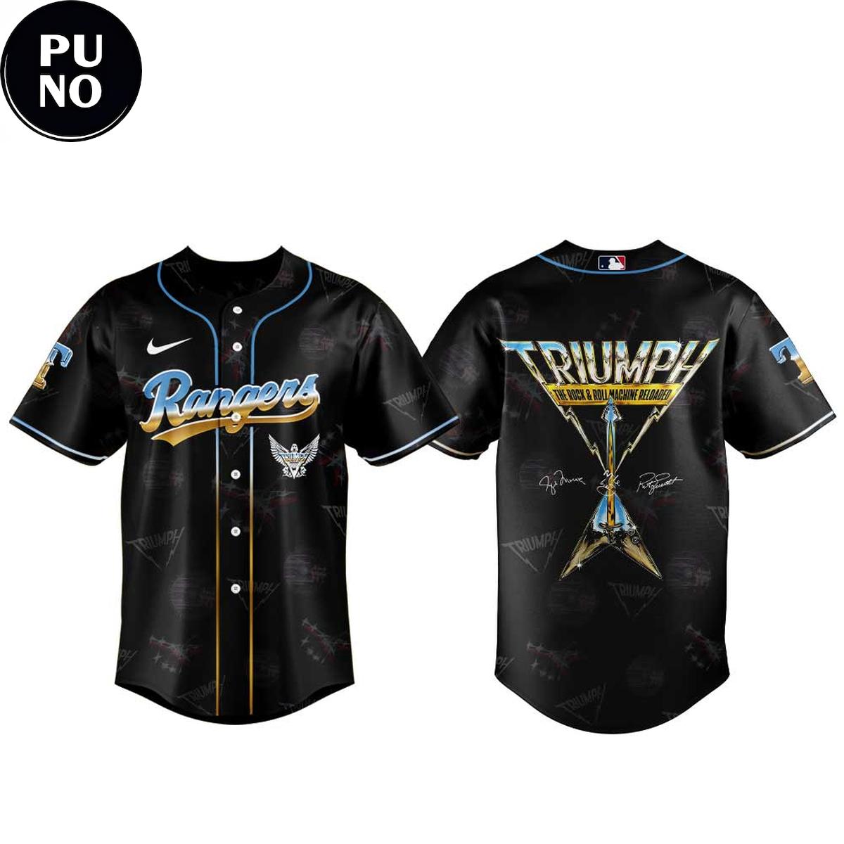 Texas Rangers x Triumph’s The Rock & Roll Machine Reloaded Tour 2026 Baseball Jersey