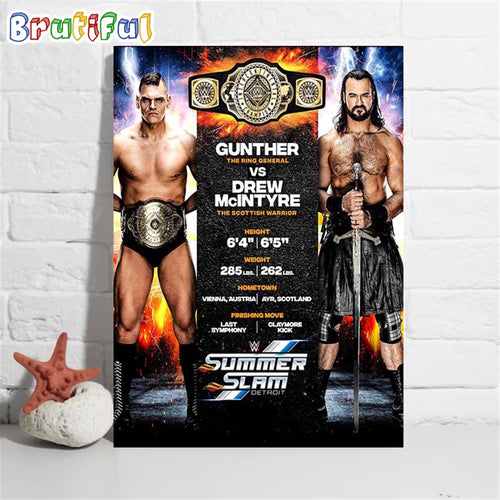 The Ring General Gunther Vs Drew McIntyre The Scottish Warrior For Intercontinental Championship Title At WWE SummerSlam Wall Art Poster Canvas