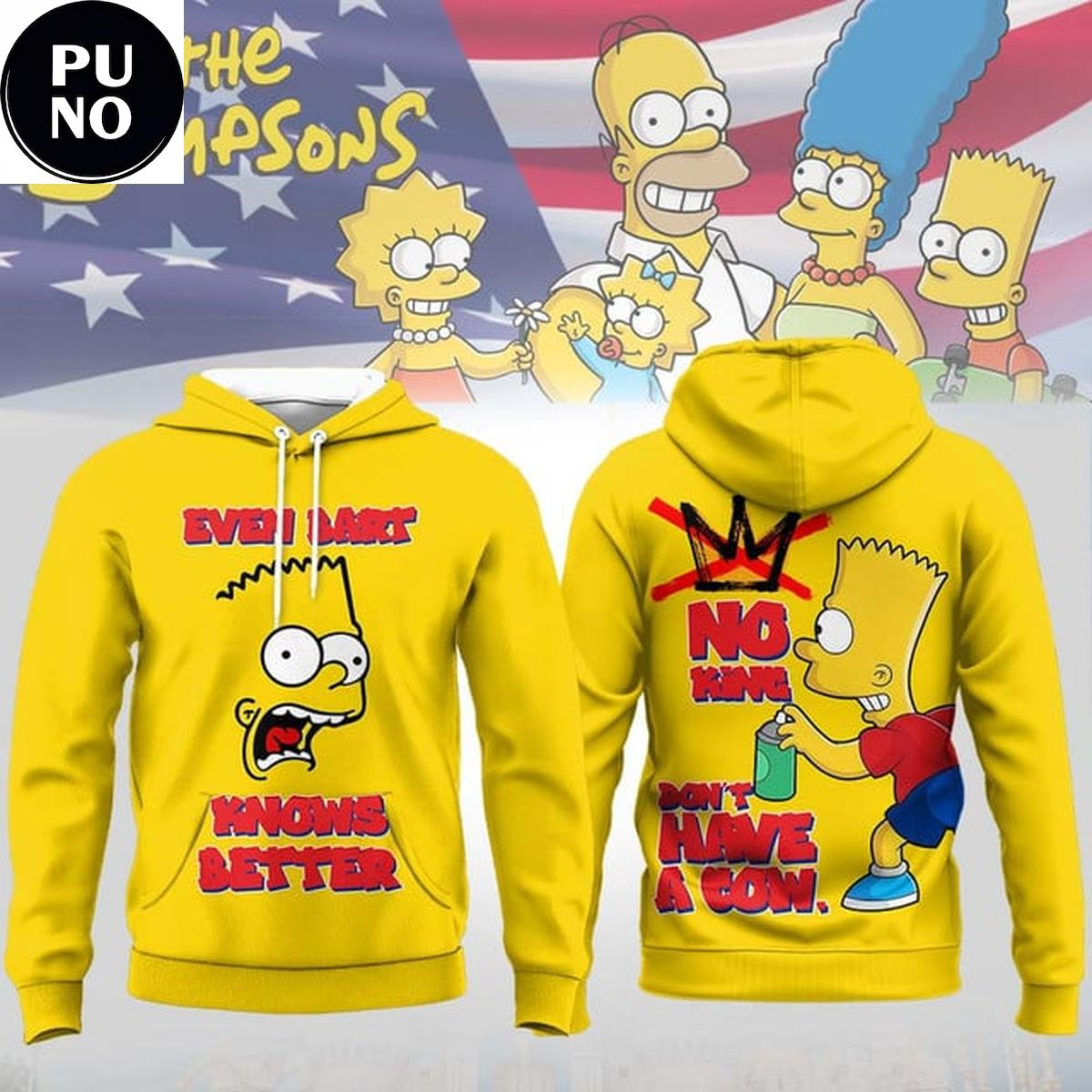 The Simpsons 2026 Even Bart Knows Better Hoodie T-Shirt