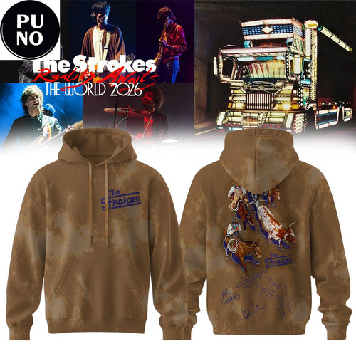 The Strokes Reality Awaits Tour 2026 Brown Dyed Hoodie T-Shirt