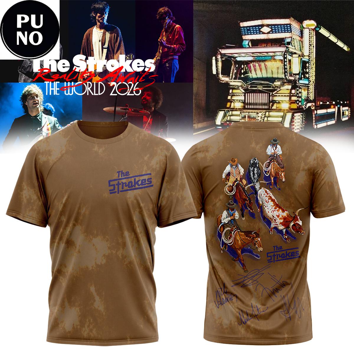 The Strokes Reality Awaits Tour 2026 Brown Dyed Hoodie T-Shirt