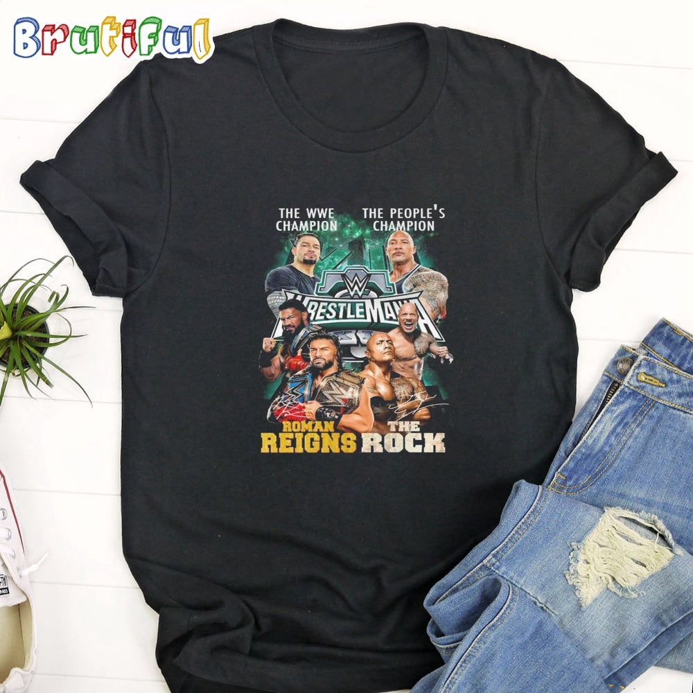 The Wwe Champion Roman Reigns And The People’s Champion The Rock T Shirt
