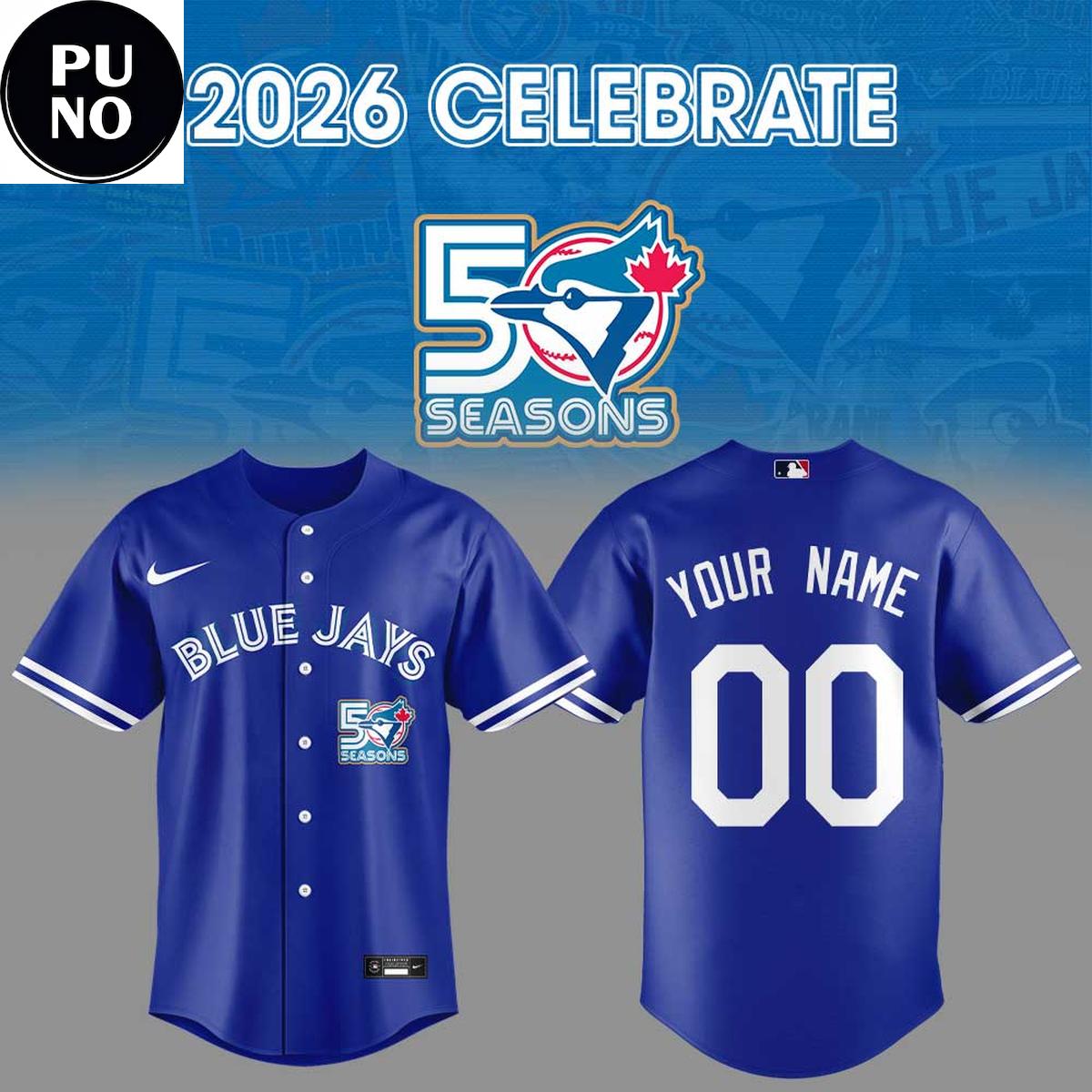 Toronto Blue Jays 2026 Celebrate 50th Season Personalized Baseball Jersey