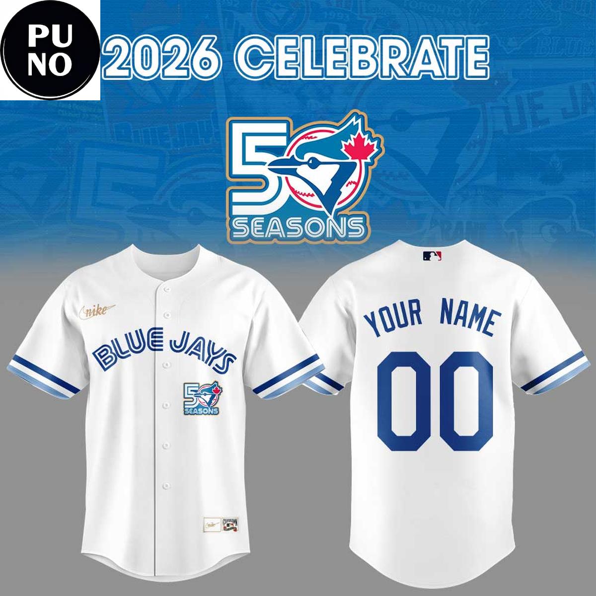 Toronto Blue Jays 2026 Celebrate 50th Season Personalized Baseball Jersey