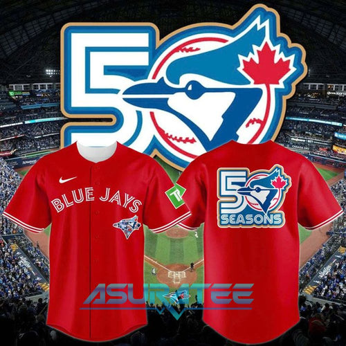Toronto Blue Jays New Logo 50 Seasons Special Red Baseball Jersey