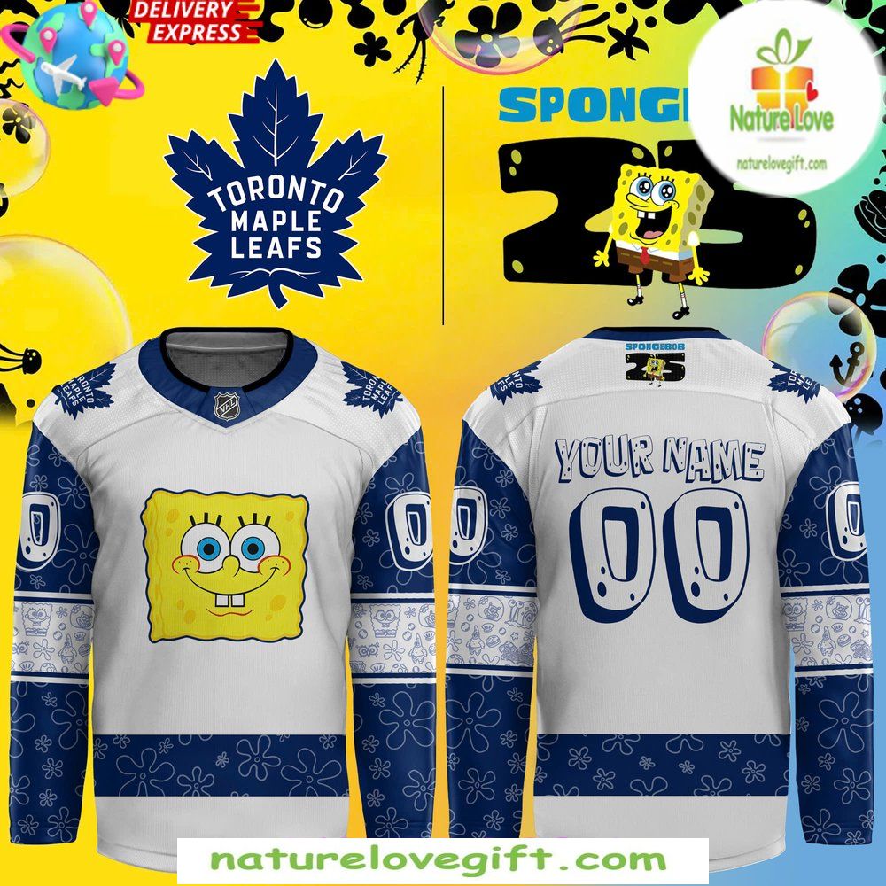 Toronto Maple Leafs Spongebob Hockey Jersey 25th Anniversary Custom