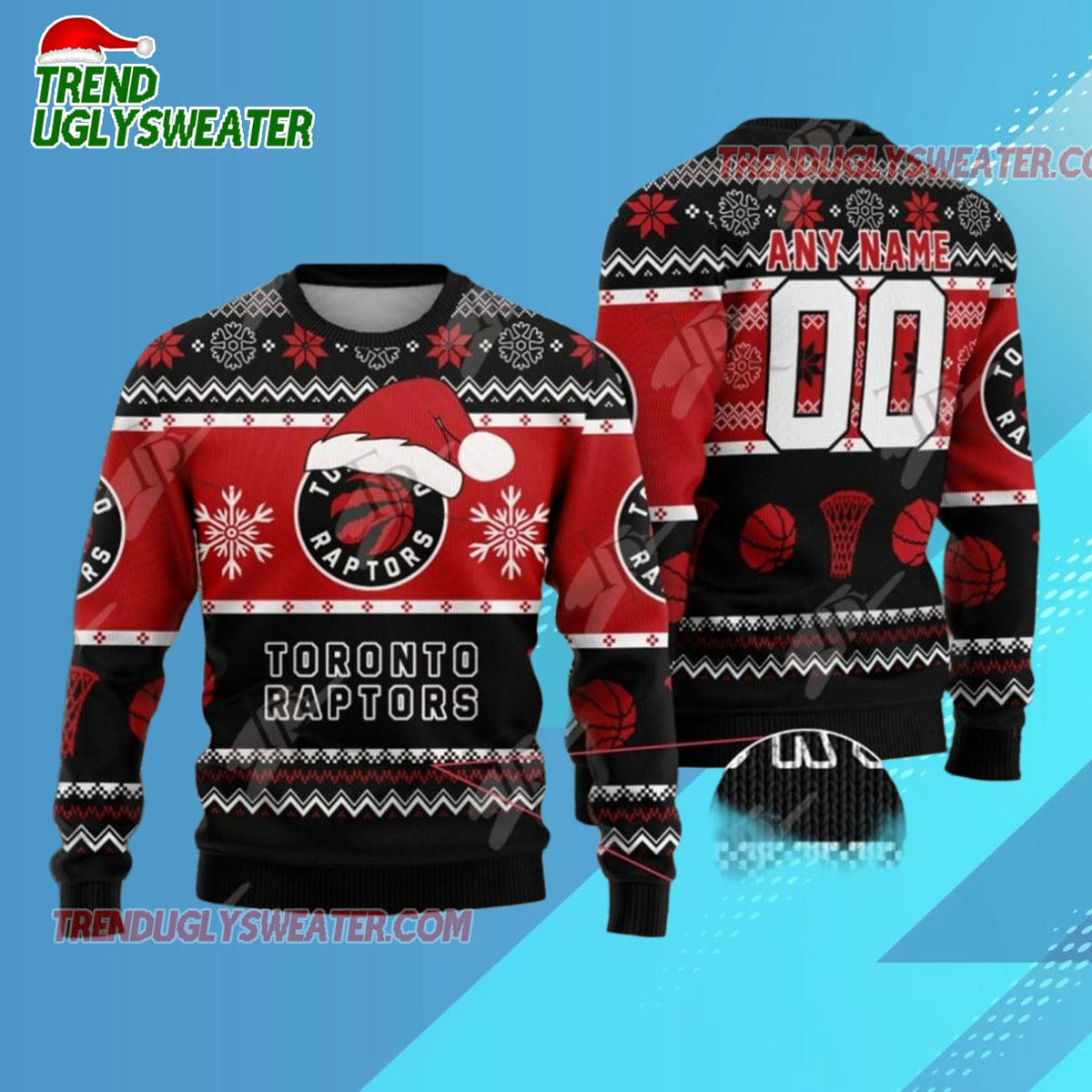 Personalized Toronto Raptors Santa Hat Ugly Christmas Sweater