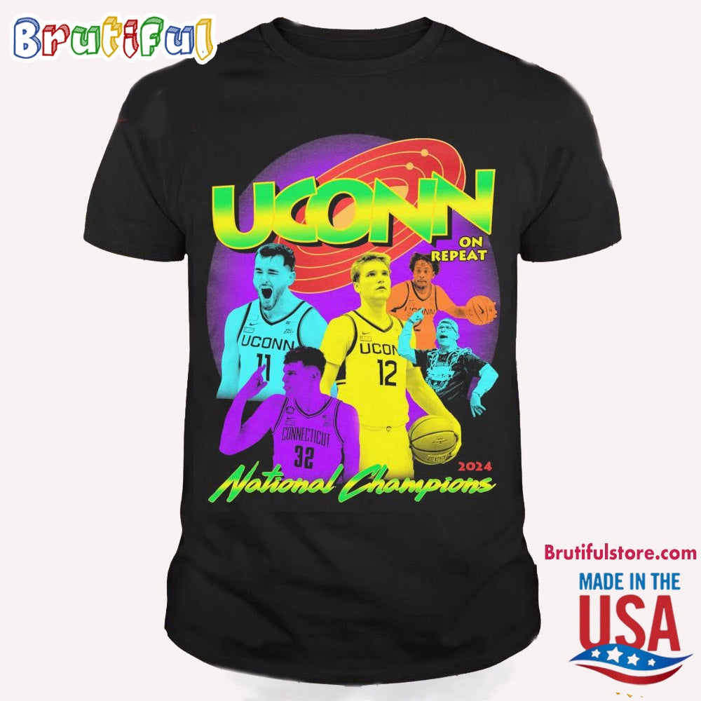 UConn Huskies On Repeat National Champions 2024 Basketball T-Shirt
