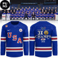 USA Mens Ice Hockey Team Olympic 2026 Champions 3X Hockey Jersey