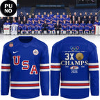 USA Mens Ice Hockey Team Olympic 2026 Champions 3X Hockey Jersey