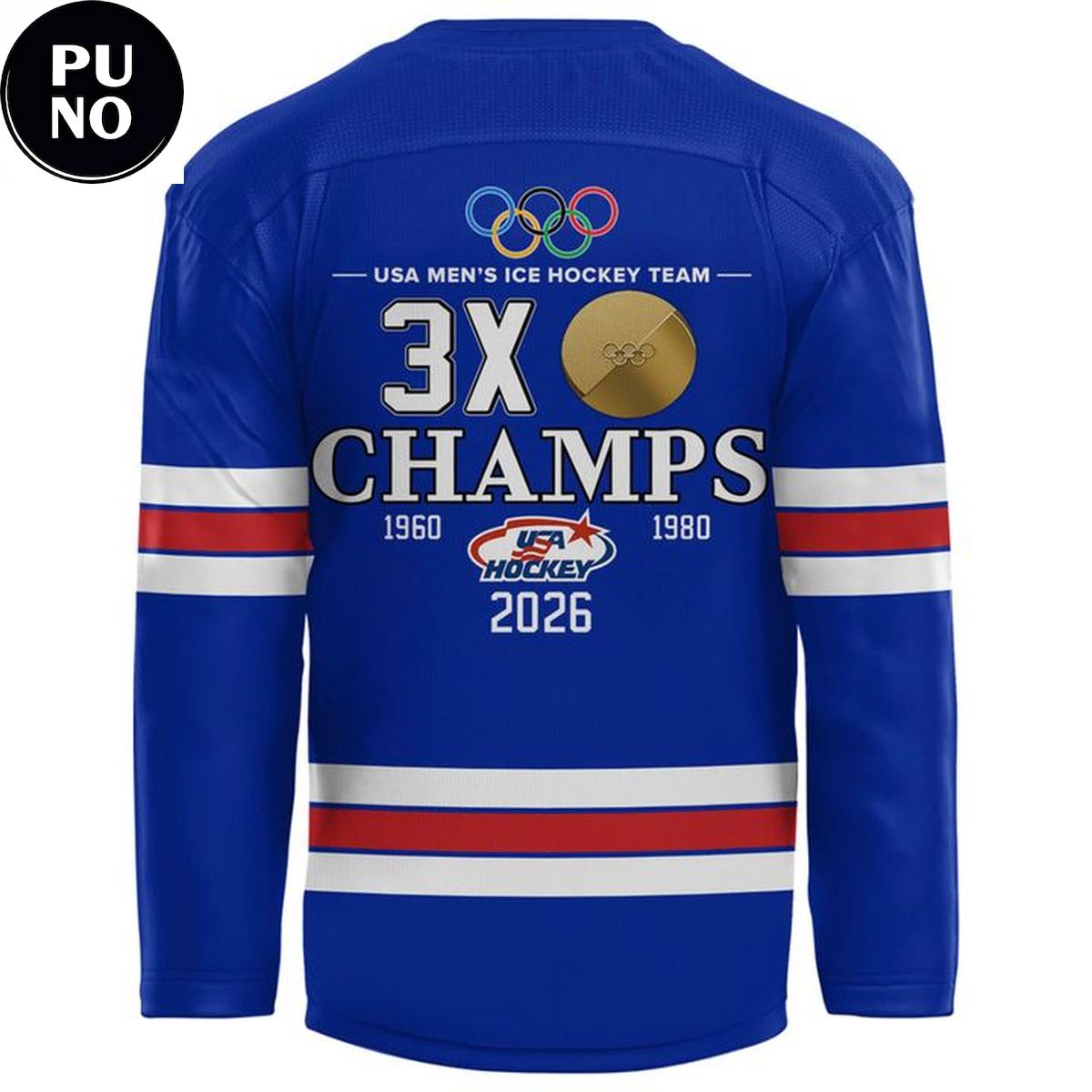 USA Mens Ice Hockey Team Olympic 2026 Champions 3X Hockey Jersey