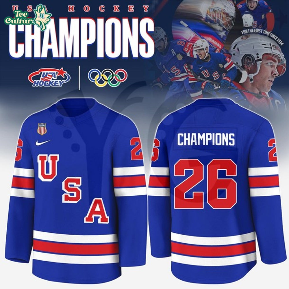 USA Olympic Hockey Team Milano Cortina 2026 Championship Blue Jersey