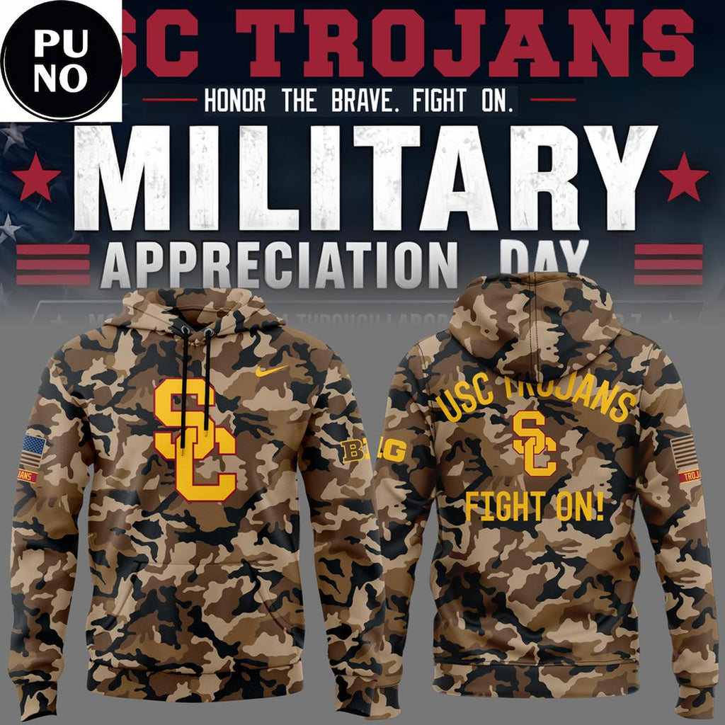 USC Trojans Football Military Appreciation 2026 Camo Hoodie T-Shirt