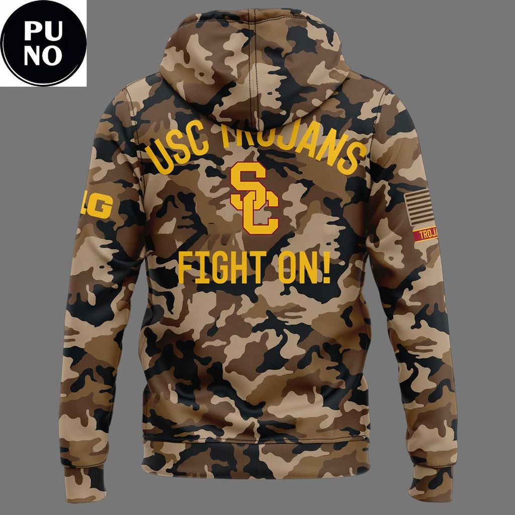 USC Trojans Football Military Appreciation 2026 Camo Hoodie T-Shirt