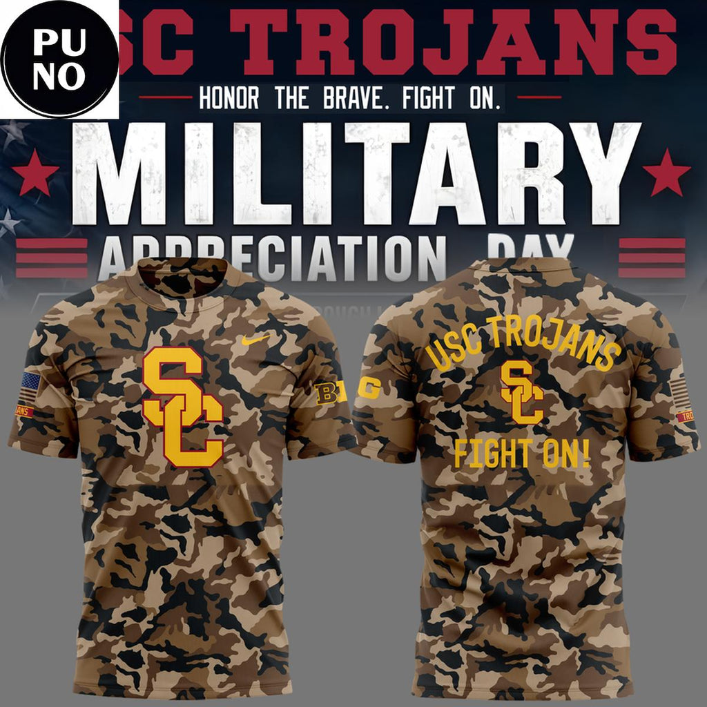 USC Trojans Football Military Appreciation 2026 Camo Hoodie T-Shirt