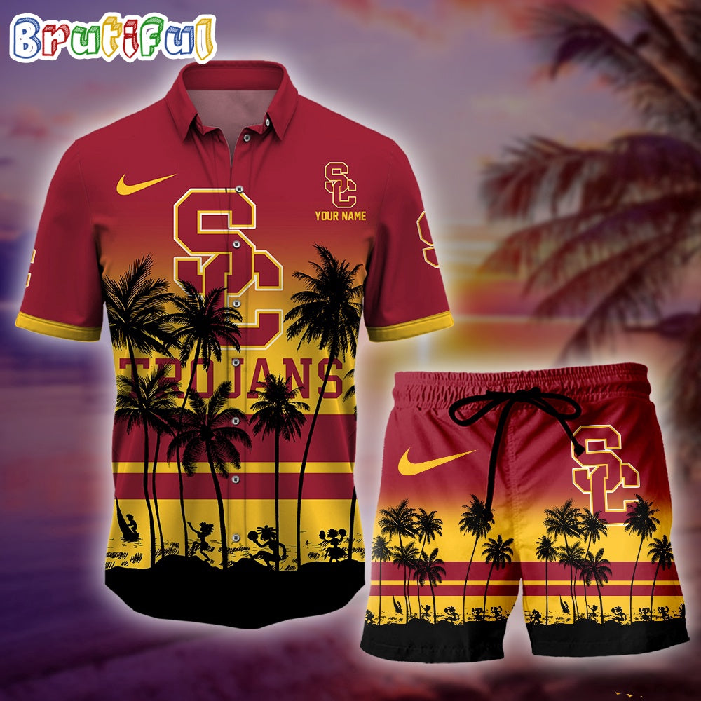 USC Trojans Palm Tree Summer Hawaiian Shirt, NCAA Sport Summer Hawaiian Set, Summer Beach Short