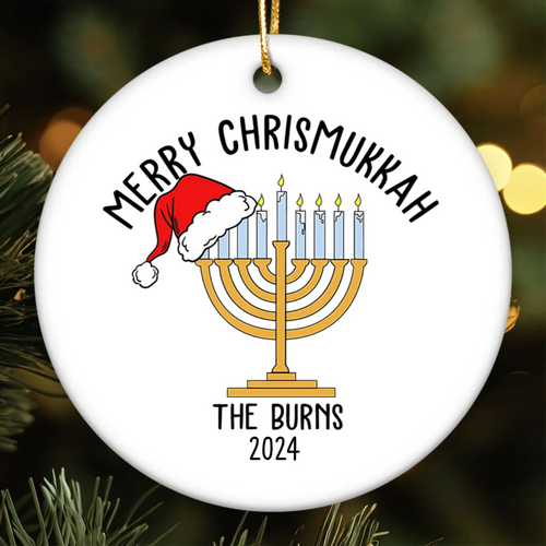 Christmas Hanukkah Ornament 2025 - Interfaith Family Gift Ideas, Jewish and Christian Family Decorations