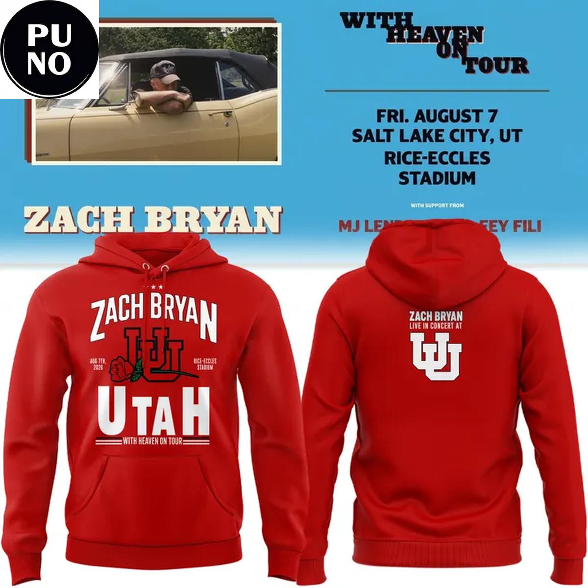 Utah Utes Football x Zach Bryan With Heaven On Tour 2026 Hoodie T-Shirt