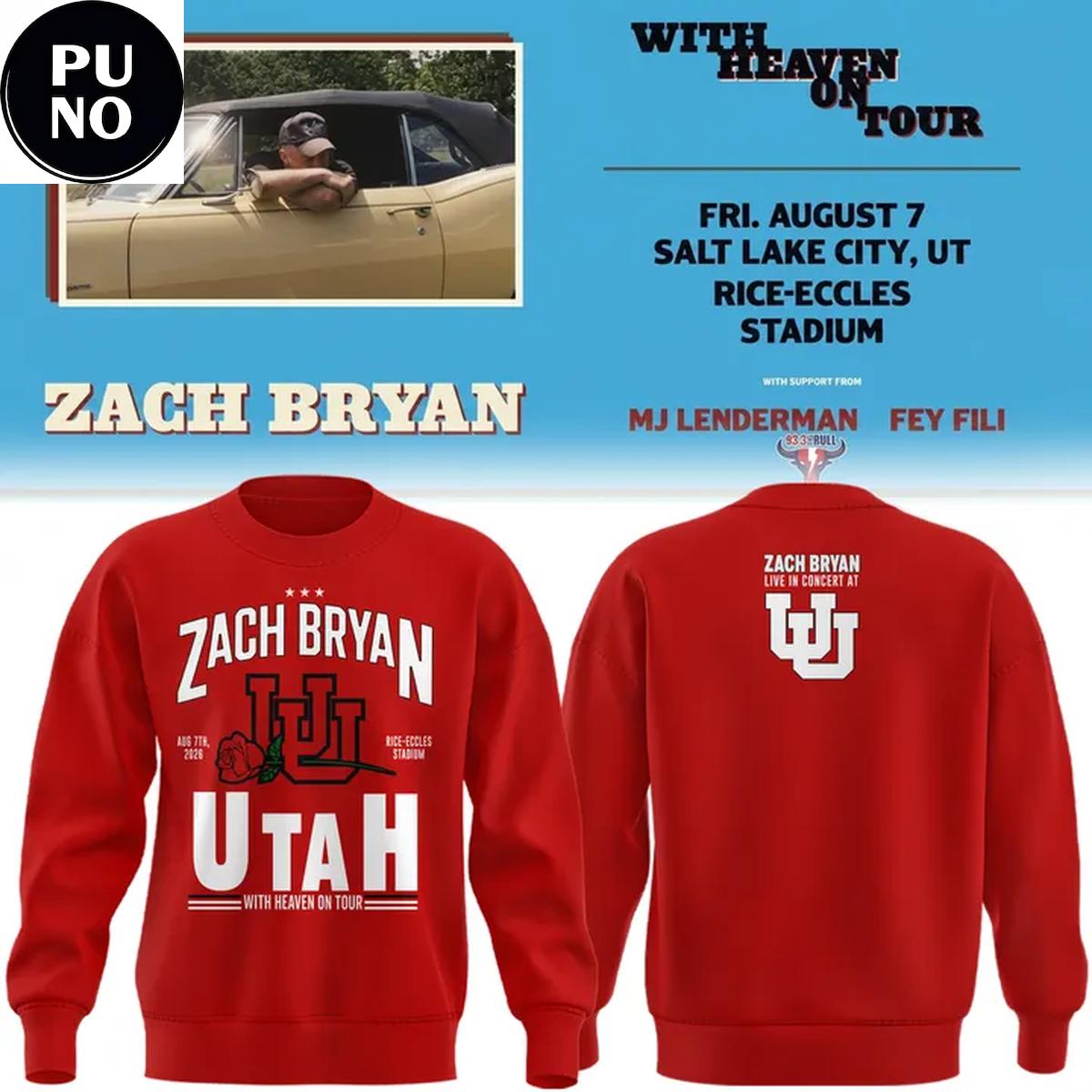 Utah Utes Football x Zach Bryan With Heaven On Tour 2026 Hoodie T-Shirt