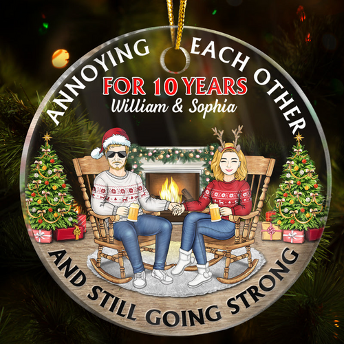 Christmas Family Couple Annoying Each Other For Years - Personalized Circle Acrylic Ornament - Gift For Couple, Husband, Wife