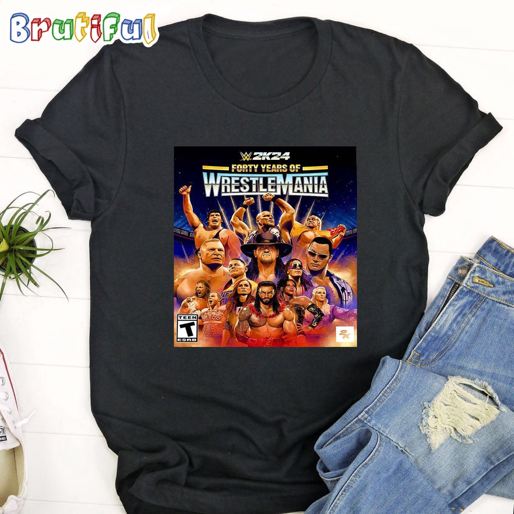 WWE 2K24 40 Years Of WrestleMania Official Poster T-Shirt
