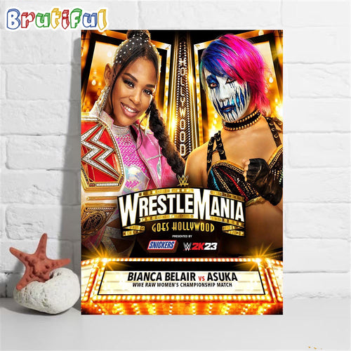 WWE Raw Womens Championship Match Bianca Belair Vs Asuka At WWE WrestleMania Goes Hollywood Wall Art Poster Canvas
