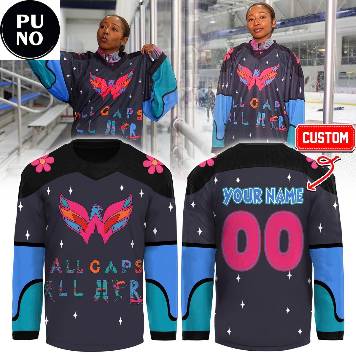 Washington Capitals 2026 All Caps All Her Summer Camp Personalized Hockey Jersey