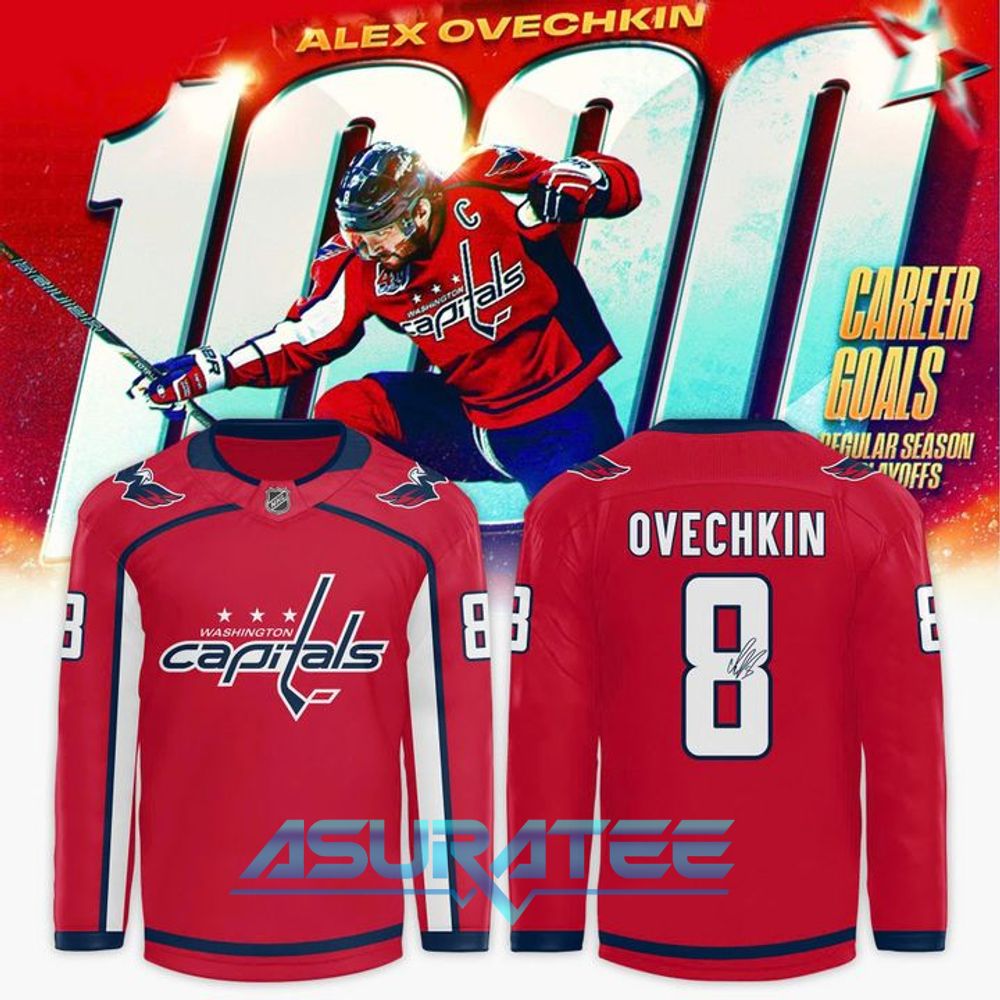Washington Capitals Celebrating Alex Ovechkin 1000th Career Goal Hockey Jersey