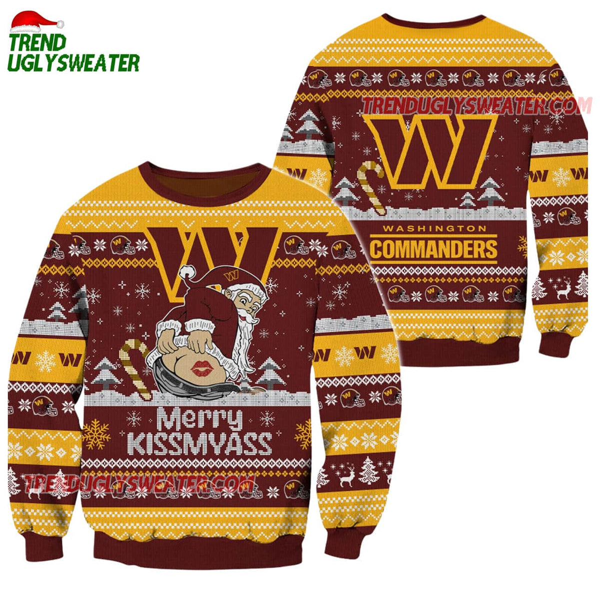 Washington Commanders Merrykissmyass Funny Santa Claus Christmas Ugly Sweater