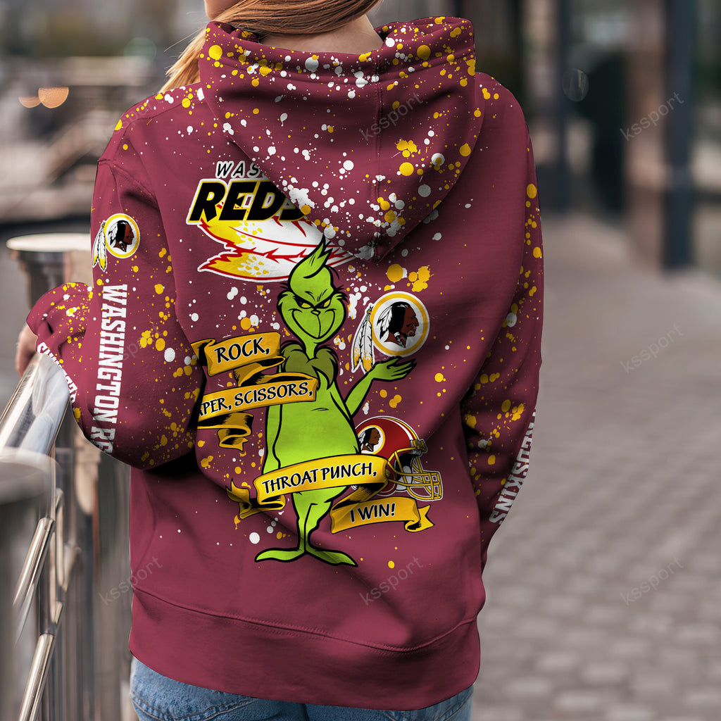 Custom NFL Washington Commanders Hoodie Leggings The Grinch Hoodie Rock Paper Scissors Throat Punch I Win