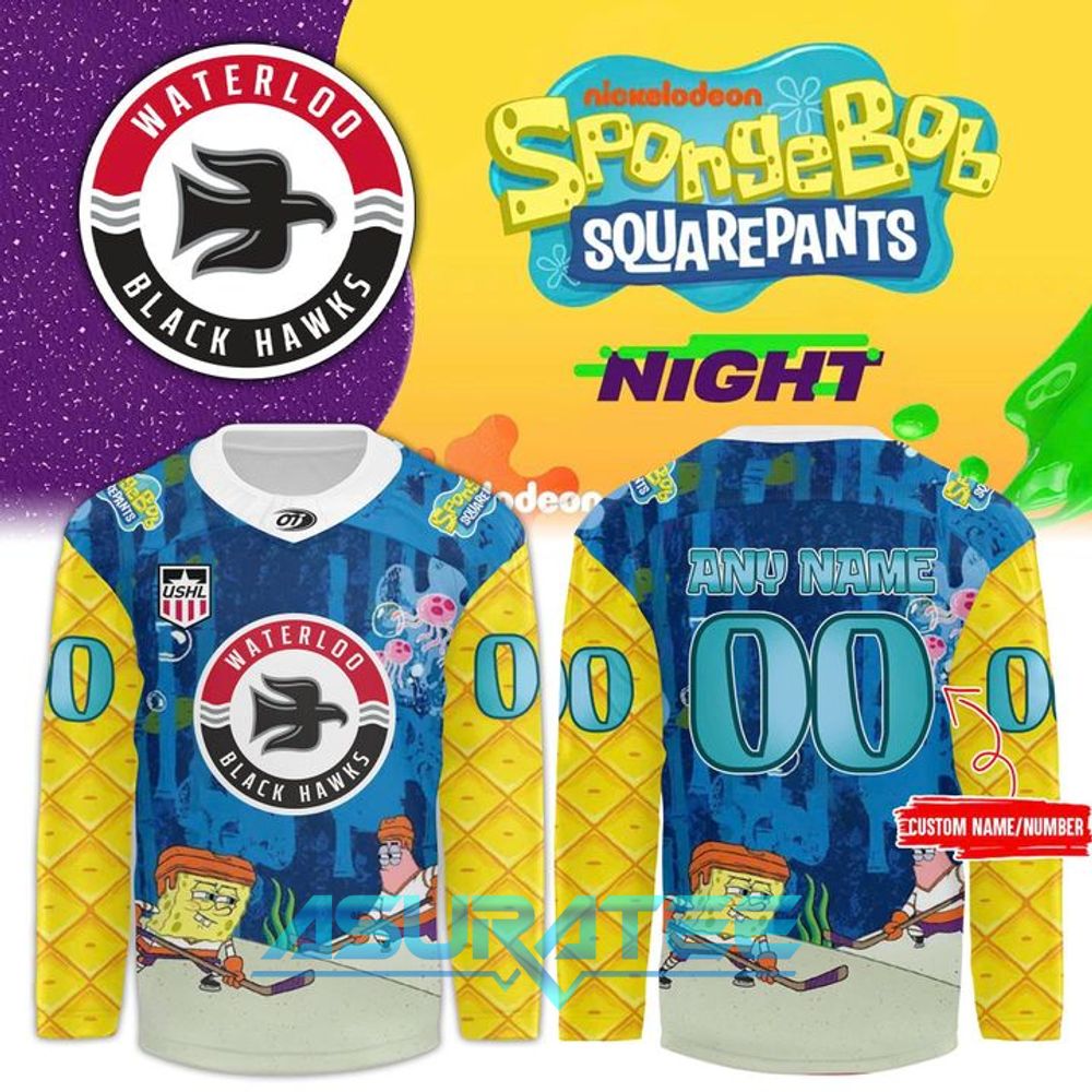Waterloo Black Hawks x SpongeBob SquarePants Night Hockey Jersey