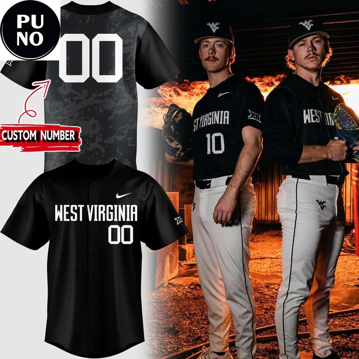 West Virginia Mountaineers 2026 Coal Rush Uniform Personalized Baseball Jersey