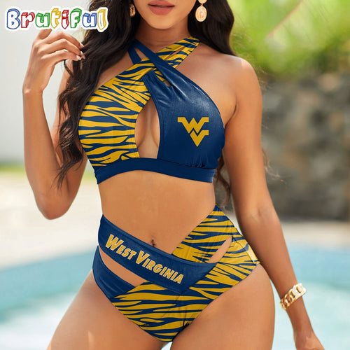 West Virginia Mountaineers Zebra Women Bikini Set Sporty Bikini Sets
