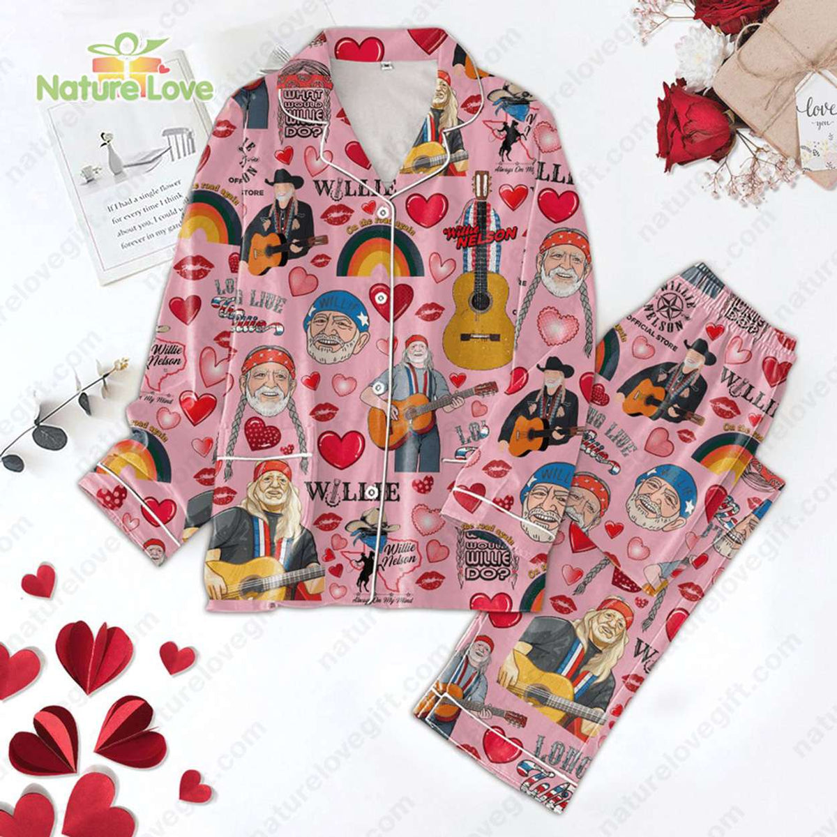 Willie Nelson Valentine Day’s Pink Pajamas Set for Fans