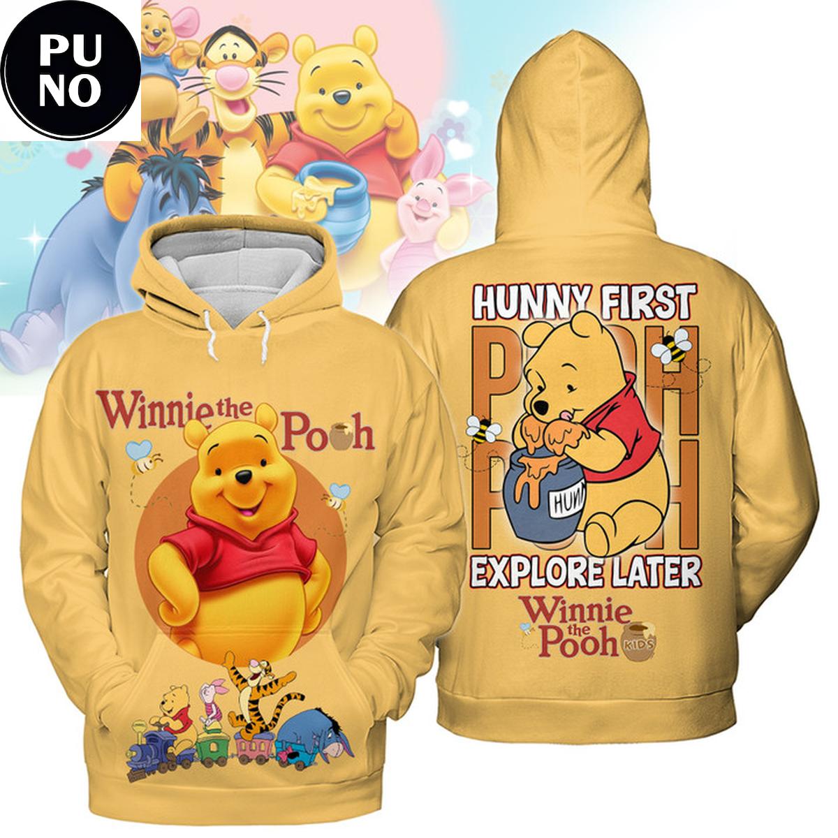 Winnie the Pooh 100 Years Anniversary 2026 Hunny First Explore Later Hoodie T-Shirt