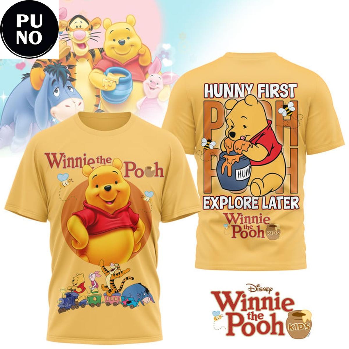 Winnie the Pooh 100 Years Anniversary 2026 Hunny First Explore Later Hoodie T-Shirt