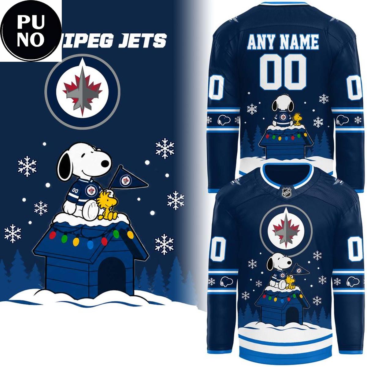 Winnipeg Jets x Snoopy & Woodstock Christmas 2026 Personalized Hockey Jersey